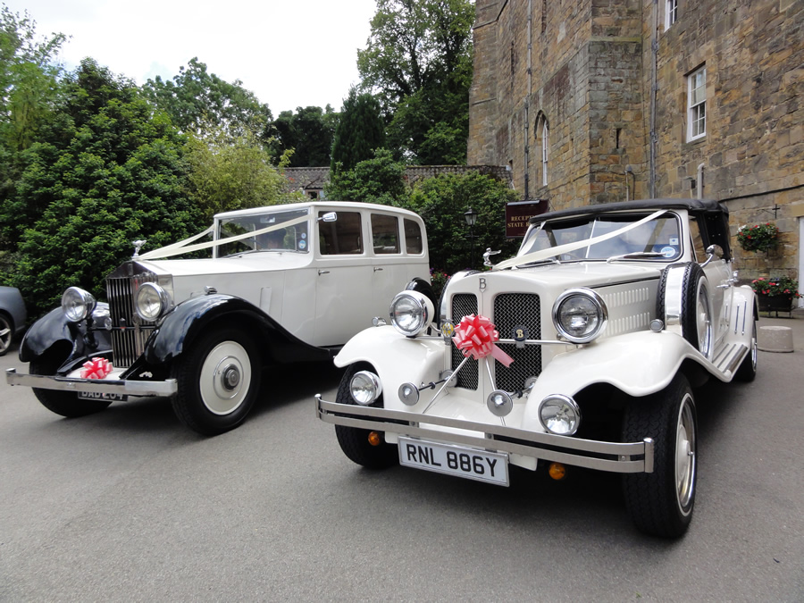1933 style vintage wedding car with Rolls Royce Limo Lumley Castle