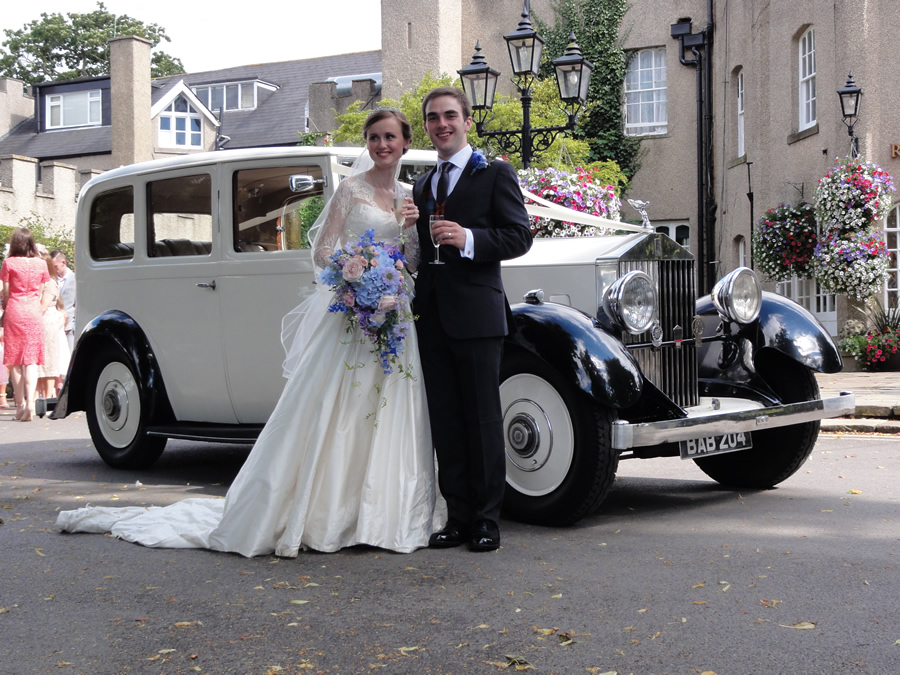 Rolls Royce Wedding Car in Durham Ramside Hall with couple