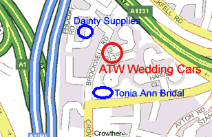Map ATW Wedding Cars Tonia Ann Bridal Dainty Supplies