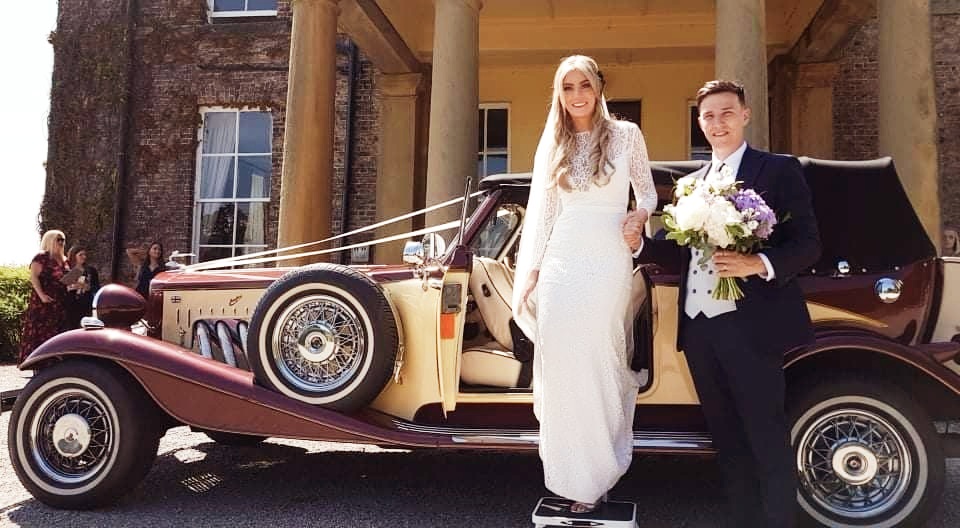 1930s Gatsby style tourer wedding car with Bride